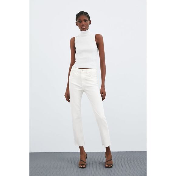 NWT Zara High Rise Ankle Length Slim Jeans in White sz 2 - Picture 1 of 9